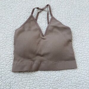 Brown Ribbed Crop Top